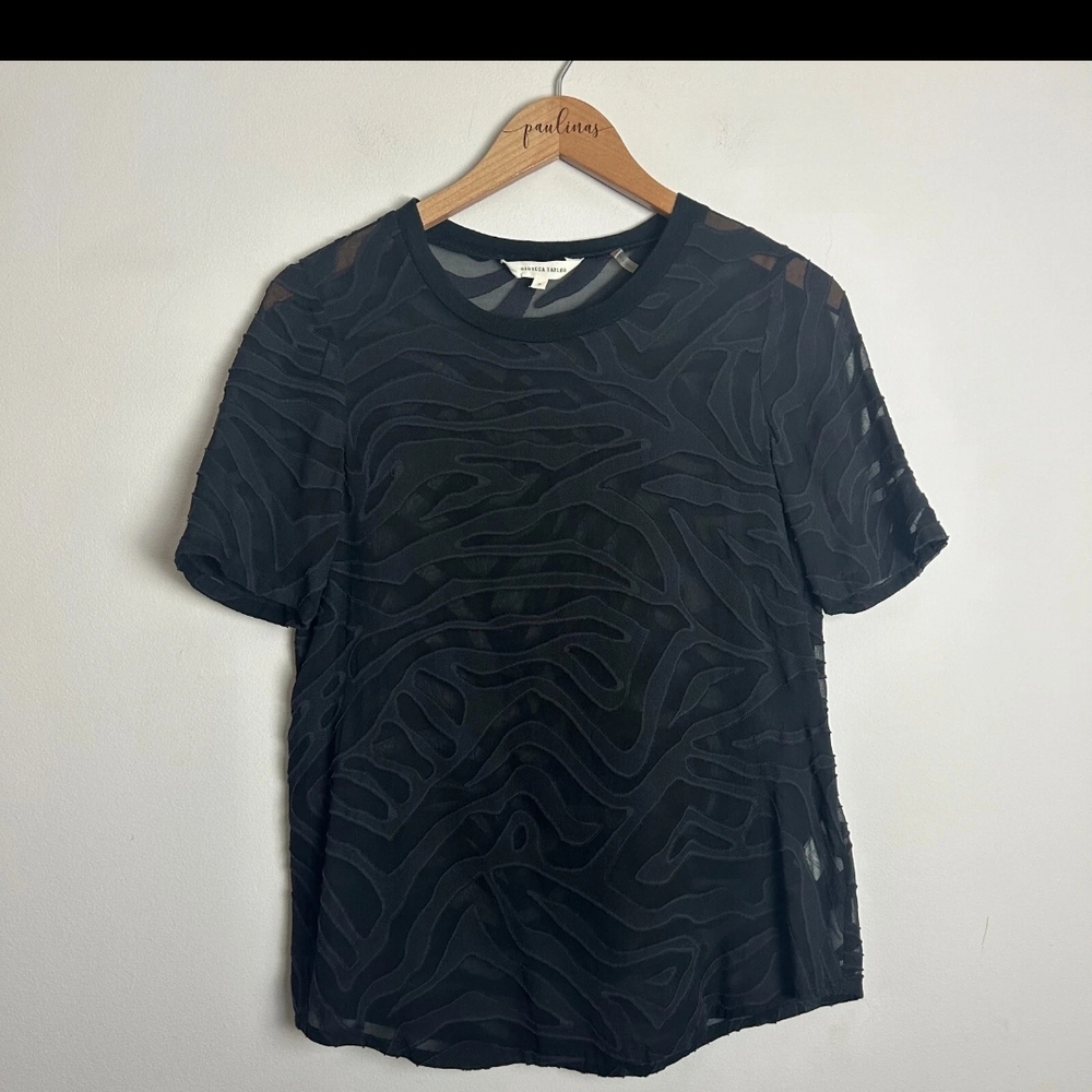 Rebecca Taylor Black Sheer Patterned Top